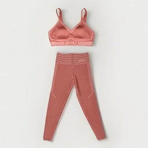 Set 2 Piece 2XU No Distraction Pink Compression Leggings Sports Bra Womens Small